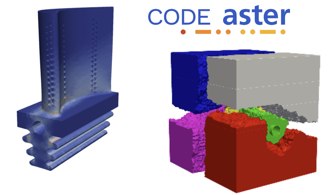 code_aster splash illustration with logo and 3D simulations